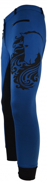 Kinder Vollbesatzreithose  "Horse Print" in royalblau